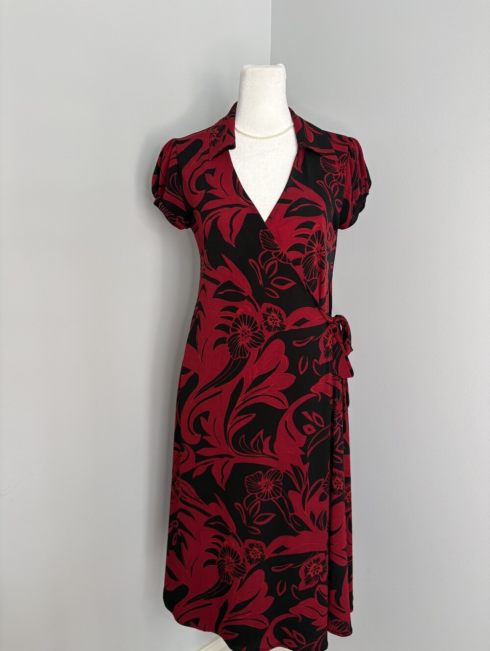 Gibson Womens Red & Black Floral Wrap Dress L